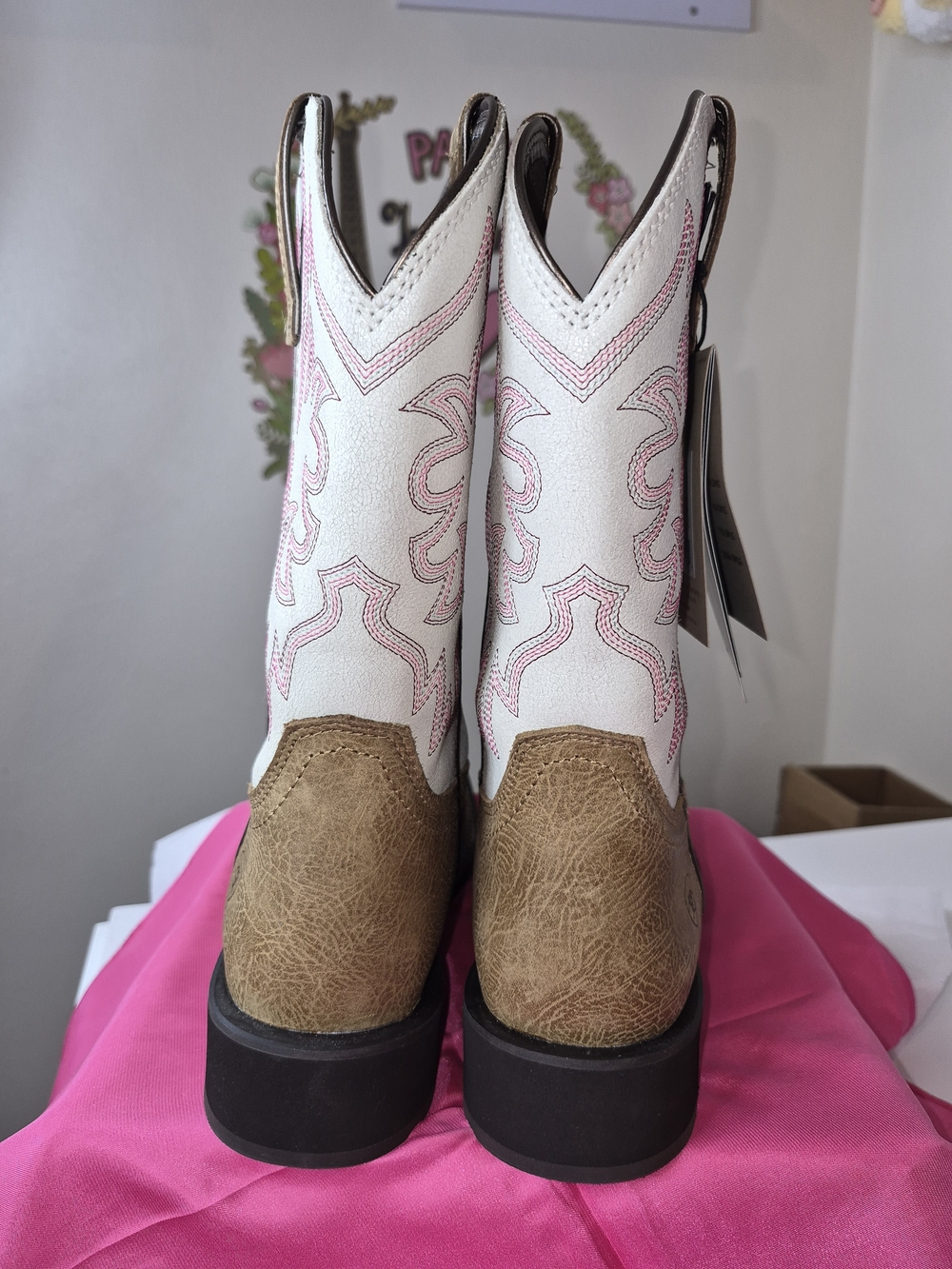 Ariat Tan Leather Foot with White Shaft Heeled Western Boots - Picture 3 of 5